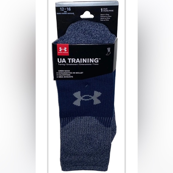 Under Armour UA Training Cushion Crew Socks 1 Pair Men’s 12-16 Blue Gray w/ Logo - Picture 1 of 11